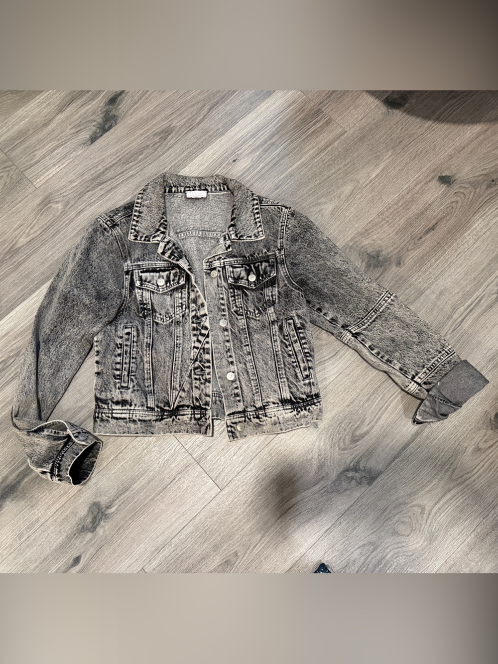 Pink Lily Faded Black Acid-Wash Denim Jacket